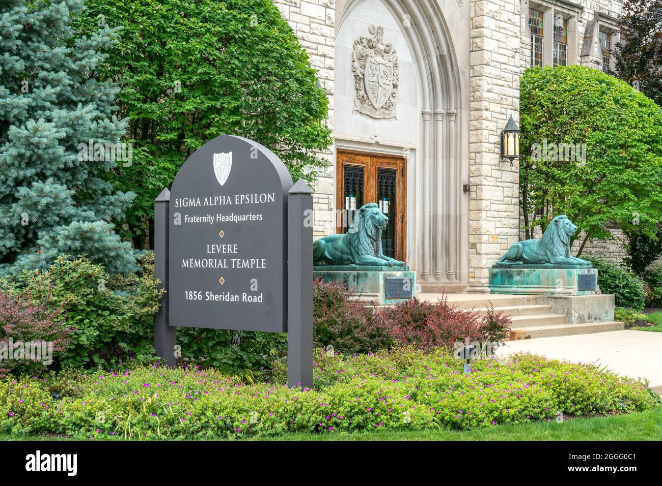EVANSTON, IL, USA - JUNE 20, 2021 -  Sigma Alpha Epsilon Levere Memorial Temple on the campus of Northwestern University. Stock Photo