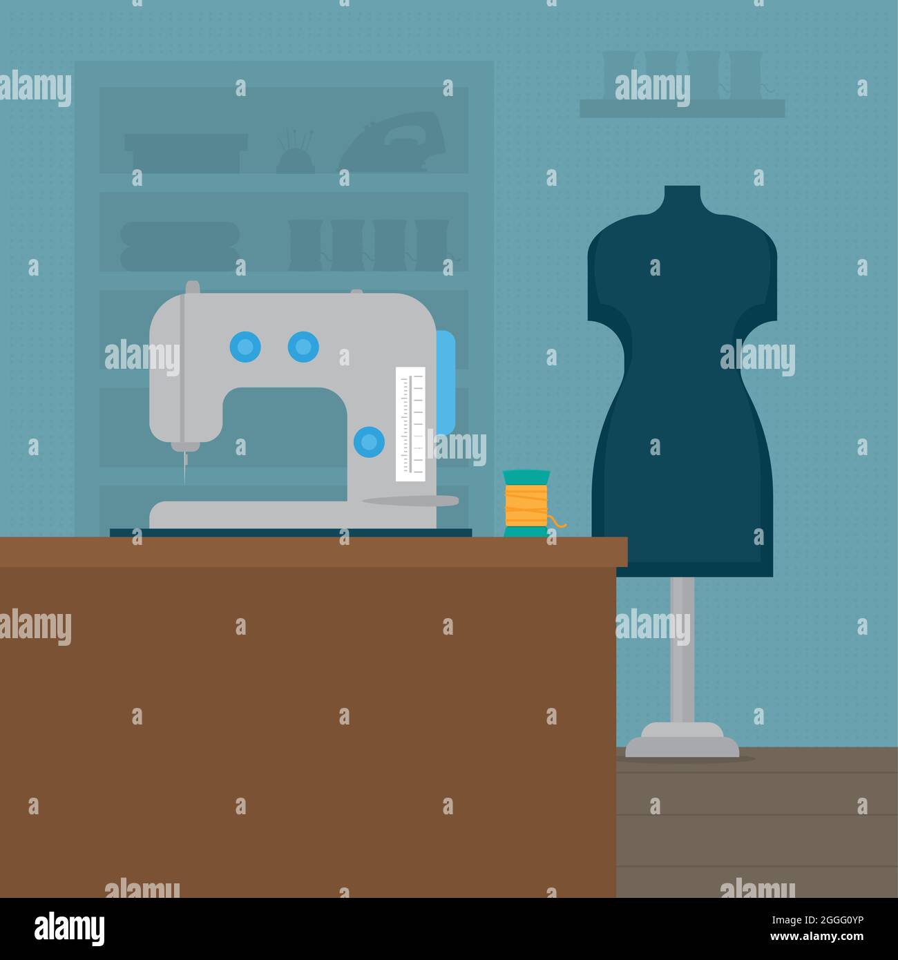 sewing workshop with sewing machine Stock Vector Image & Art - Alamy
