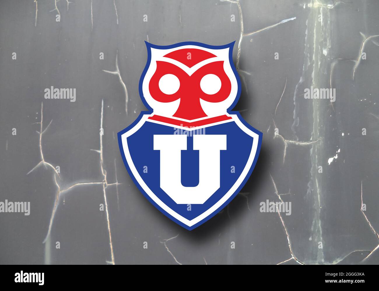 Coat of arms of FC Universidad de Chile, Santiago, concrete background Stock Photo