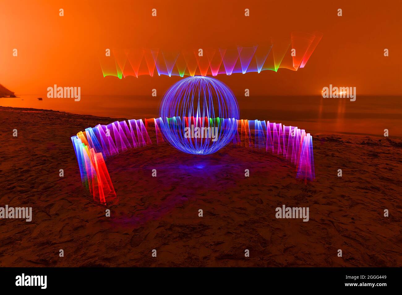 Light art performance photography in Turkey. Light painting Stock Photo