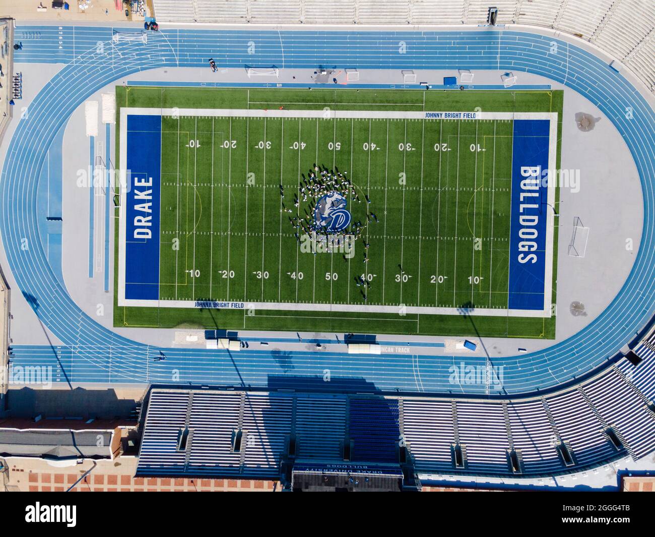 Aerial photograph of Drake University, a liberal arts university in Des