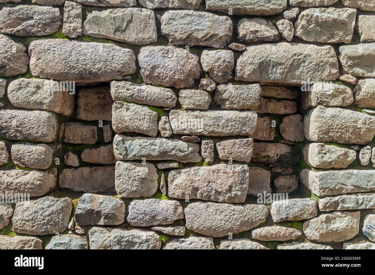 Detail of a stone wall with niches at Machu Picchu ruins, Peru Stock ...
