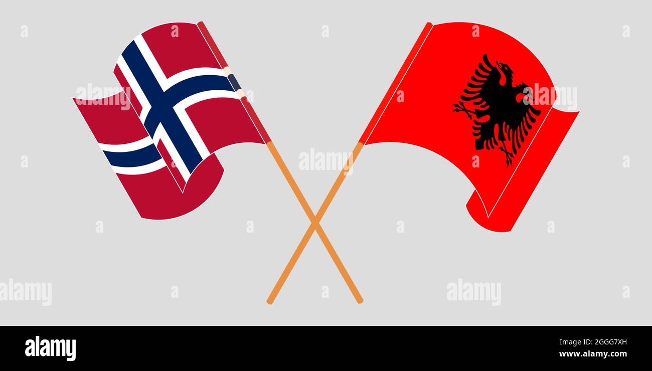 Crossed and waving flags of Albania and Norway Stock Vector