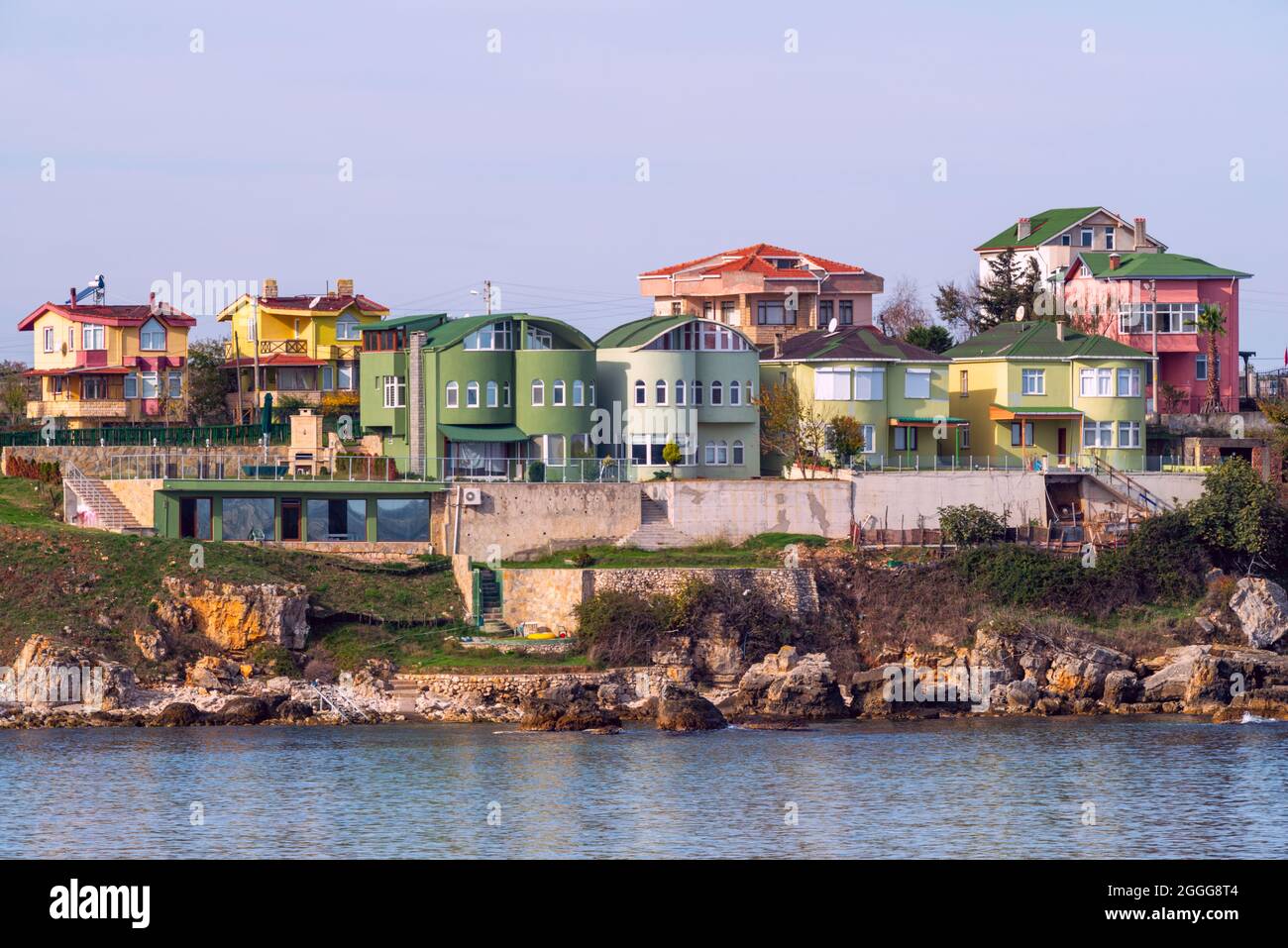 Colorful detached houses on the shores of the Black Sea in Turkey. Stock Photo