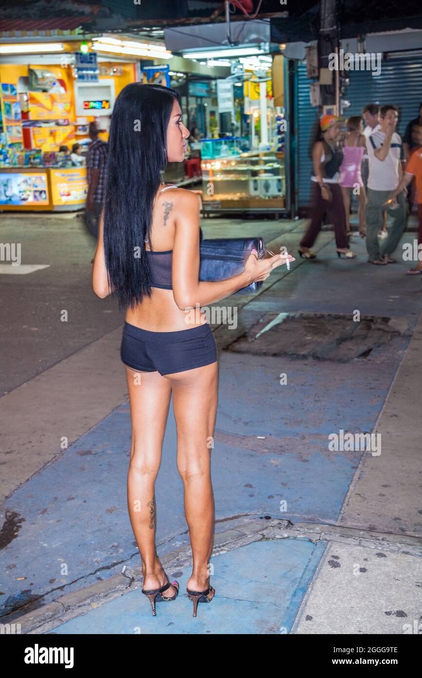 very tiny ladyboy Rear view of slim, tanned freelance ladyboy wearing tiny shorts waiting for customers (sex worker), Phuket, Thailand Stock Photo - Alamy