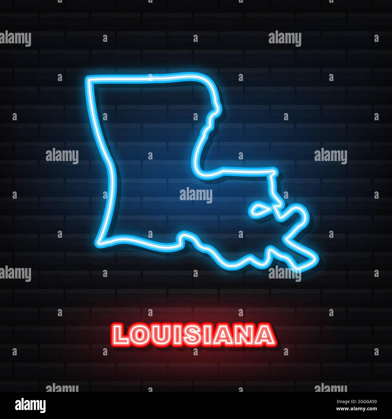 Louisiana State Map Outline Neon Icon Vector Illustration Stock Vector