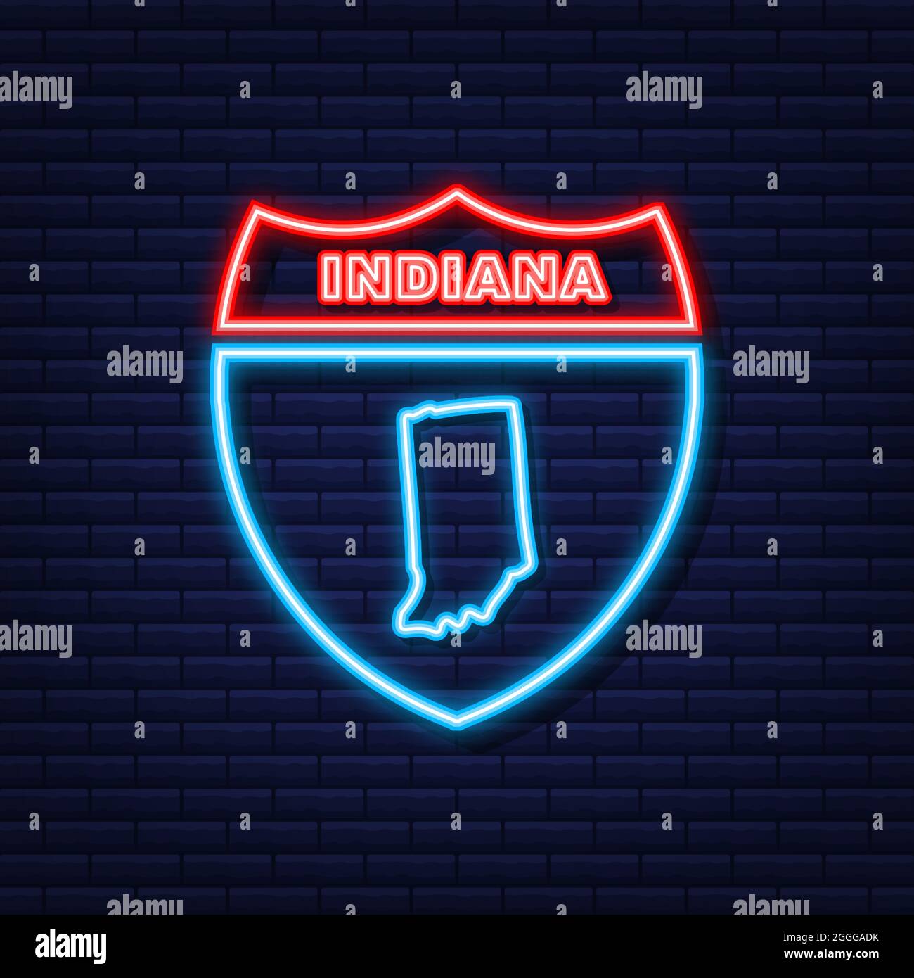 Neon icon map of the state of Indiana from the united state of america