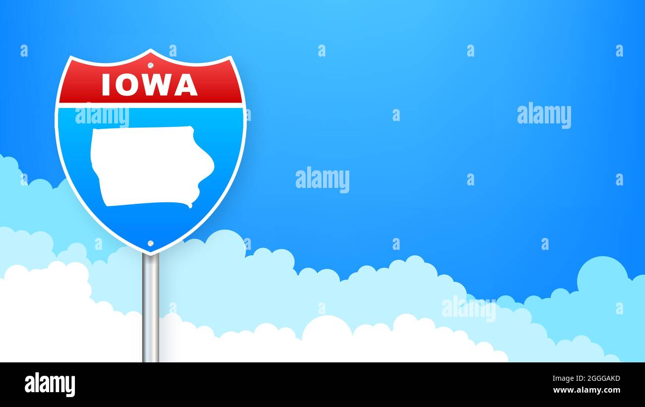 Iowa map on road sign. to State of Iowa. Vector illustration