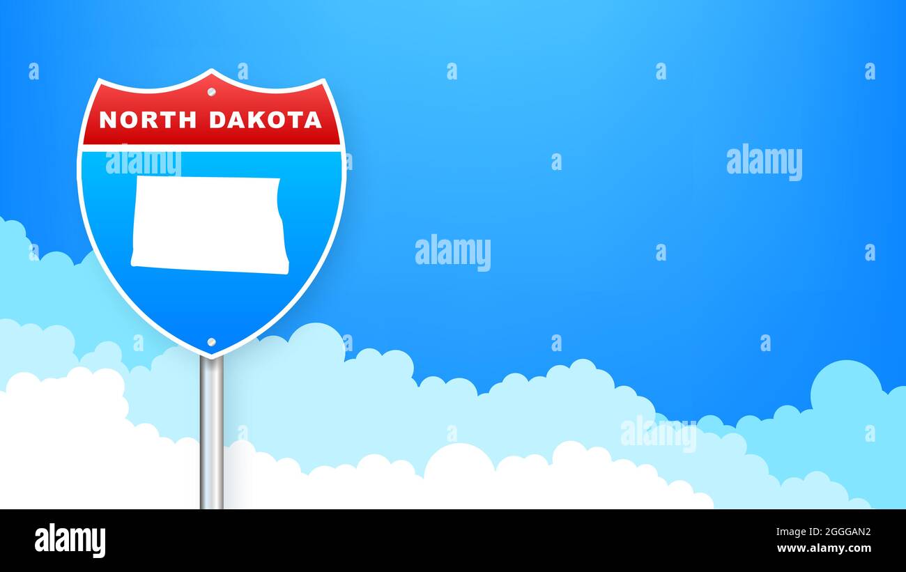 North Dakota map on road sign. Welcome to State of North Dakota. Vector illustration. Stock Vector