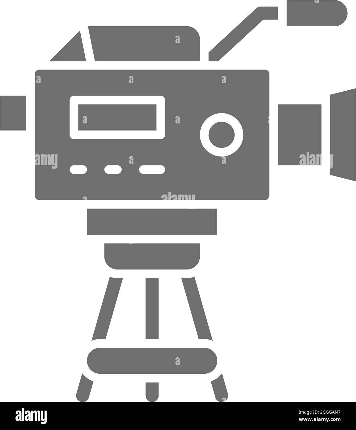 Professional cinema camera with microphone grey icon. Stock Vector
