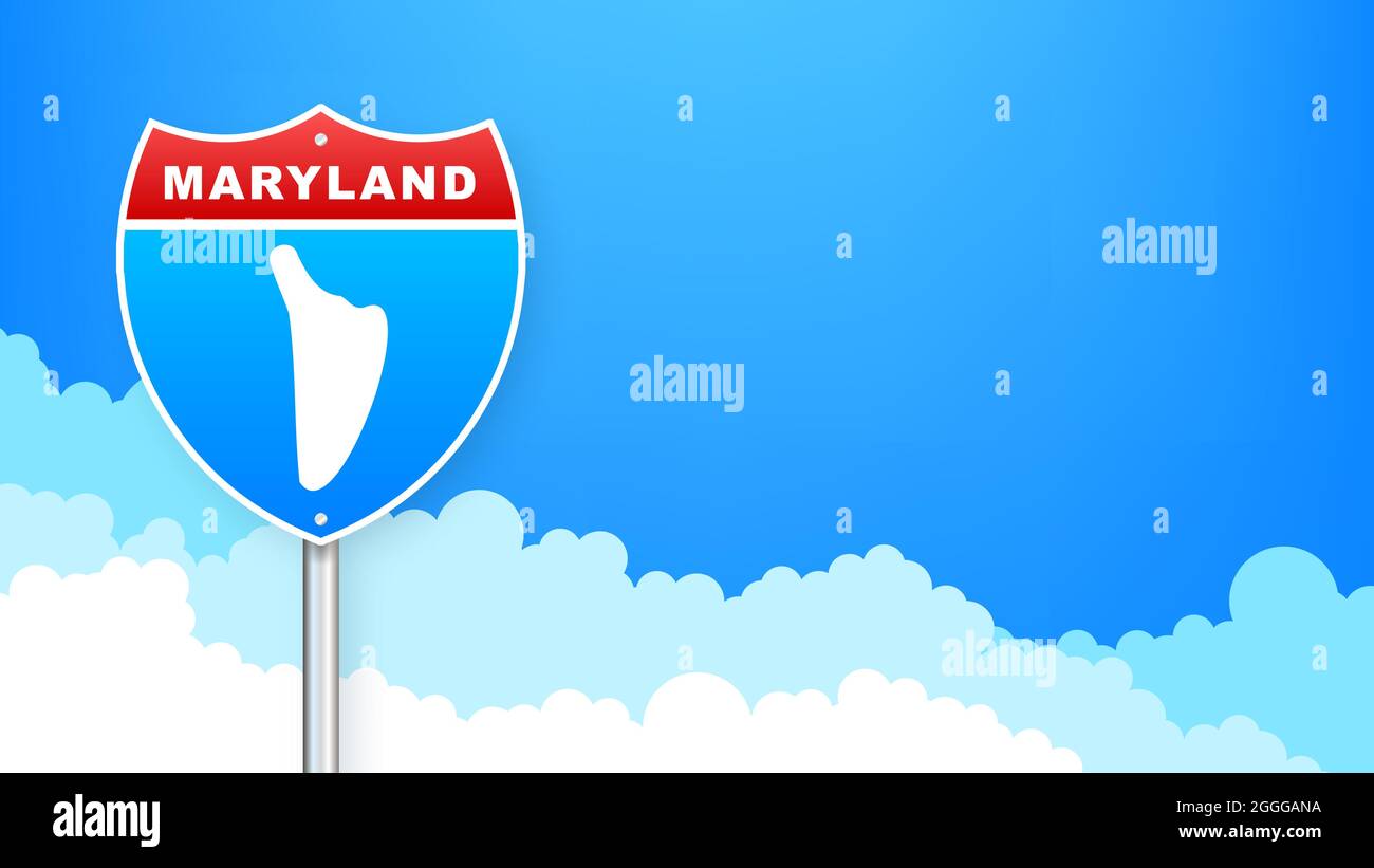 Maryland map on road sign. to State of Maryland. Vector