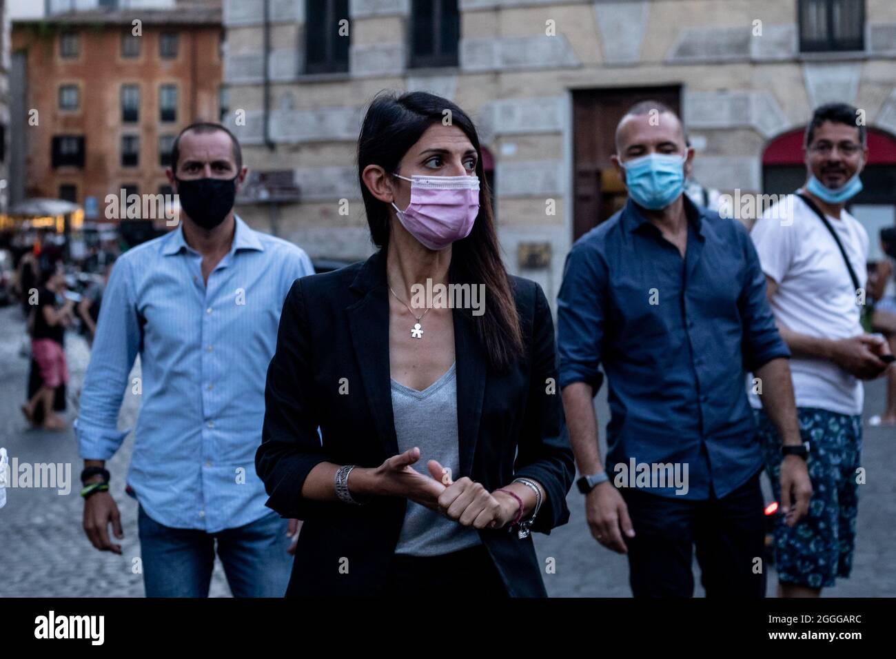 Rome, Italy. 31th August 2021. Journalists take to the streets in Rome after the attack of a video journalist during a no green pass demonstration. The event was attended by the mayor of Rome Virginia Raggi. Credit: Cosimo Martemucci/Alamy Live News Stock Photo