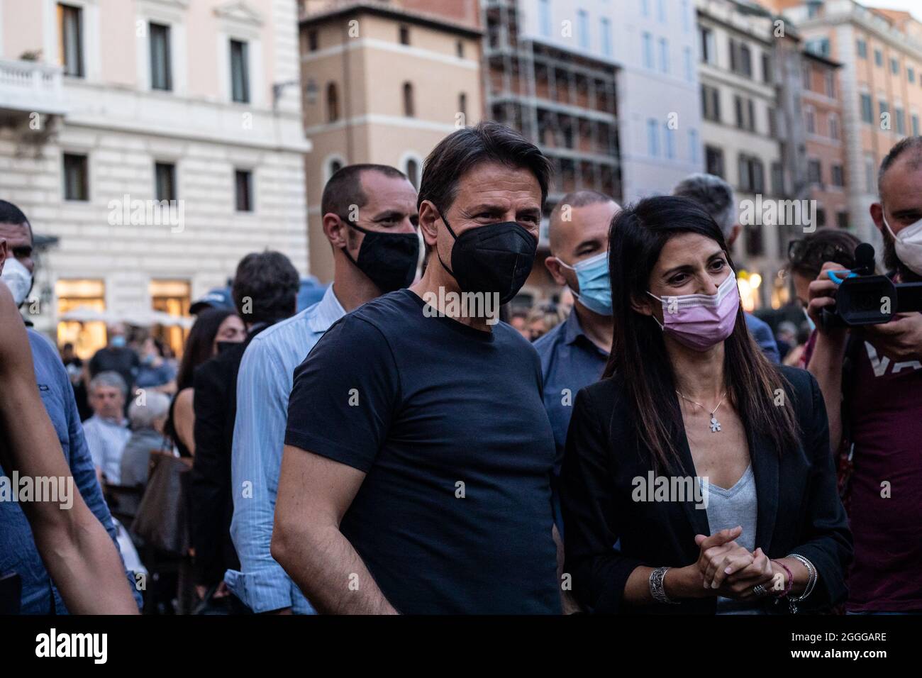 Rome, Italy. 31th August 2021. Journalists take to the streets in Rome after the attack of a video journalist during a no green pass demonstration. The event was attended by the mayor of Rome Virginia Raggi and the president of the five-star movement (m5s) Giuseppe Conte. Credit: Cosimo Martemucci/Alamy Live News Stock Photo