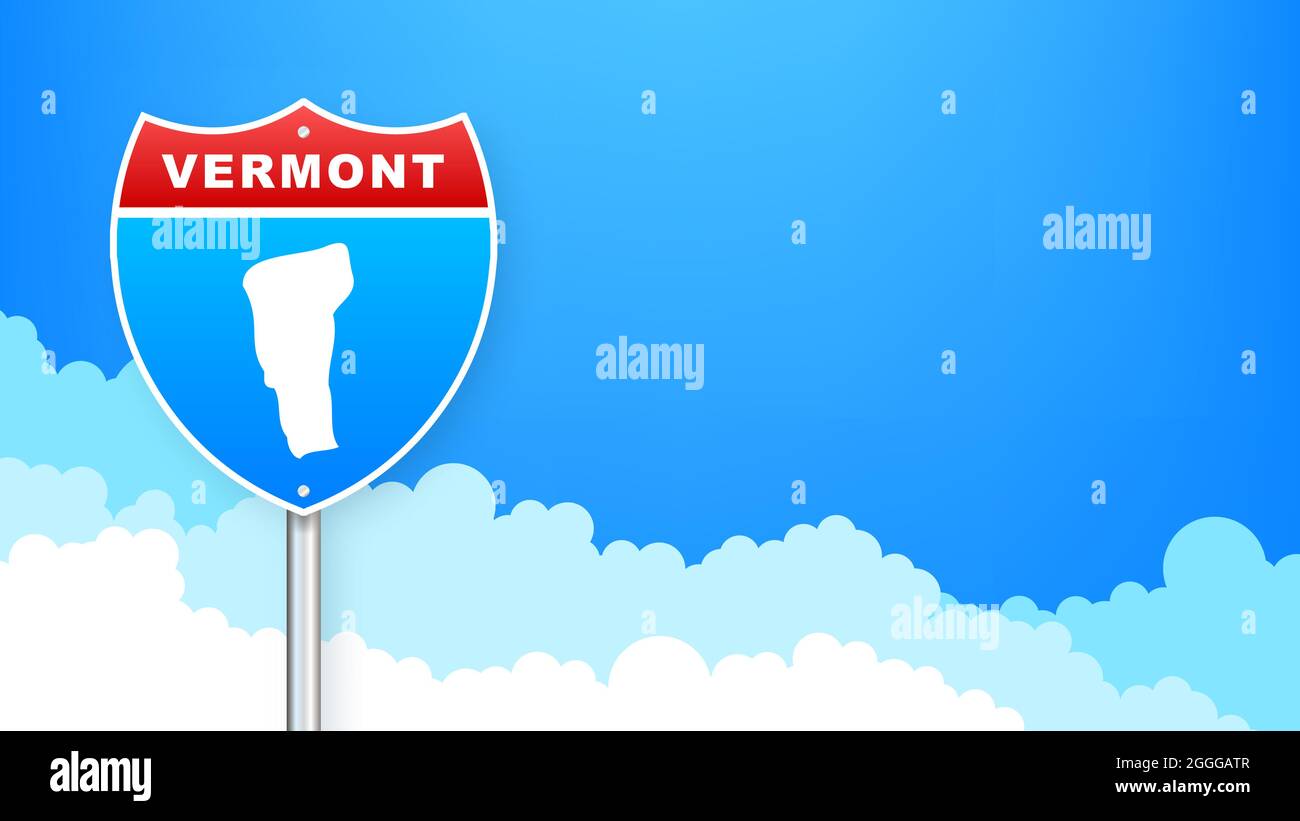 Vermont map on road sign. to State of Vermont. Vector