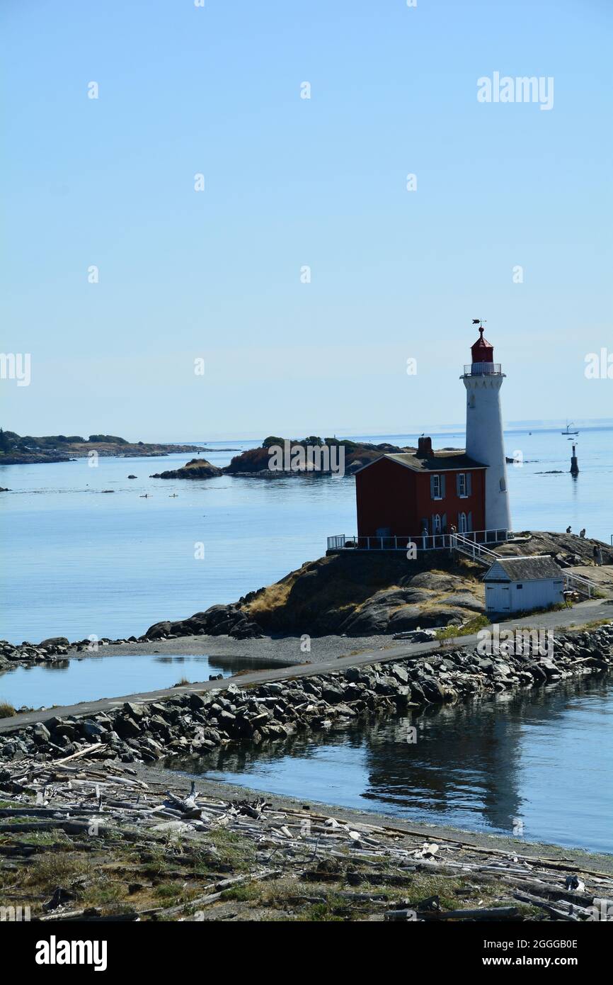 Fisgard Lighthouse at Fort Rodd Hill National Park in Victoria BC, Canada. Come to Vancouver island and explore Victoria. Stock Photo