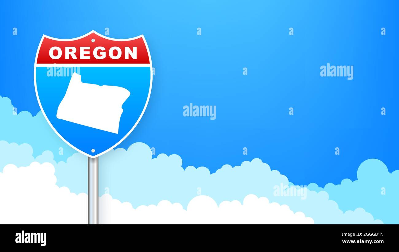 Oregon map on road sign. Welcome to State of Oregon. Vector illustration. Stock Vector