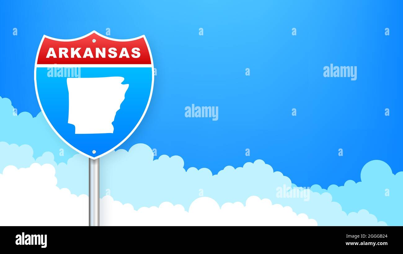 Arkansas map on road sign. Welcome to State of Arkansas. Vector