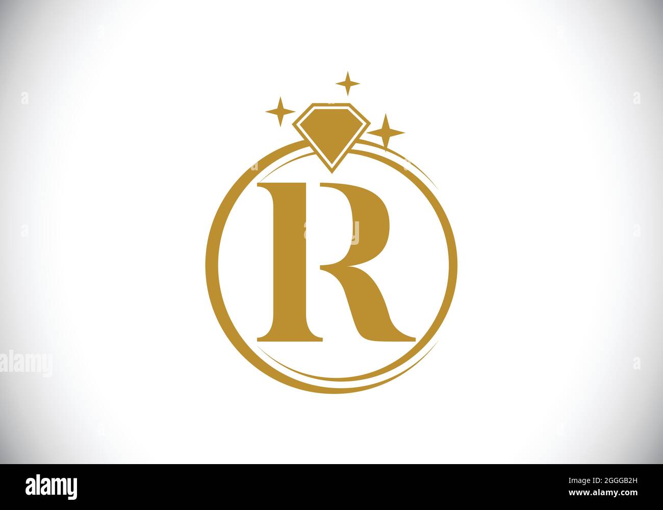 Initial R monogram letter alphabet in a circle with Diamond. Diamond Ring Logo. Jewelry logo design concept. Modern vector logo for business Stock Vector