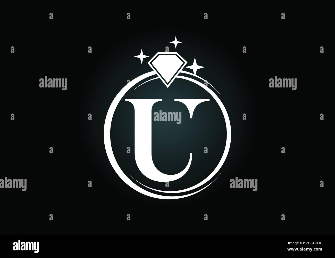 Initial U monogram letter alphabet in a circle with Diamond. Diamond ...