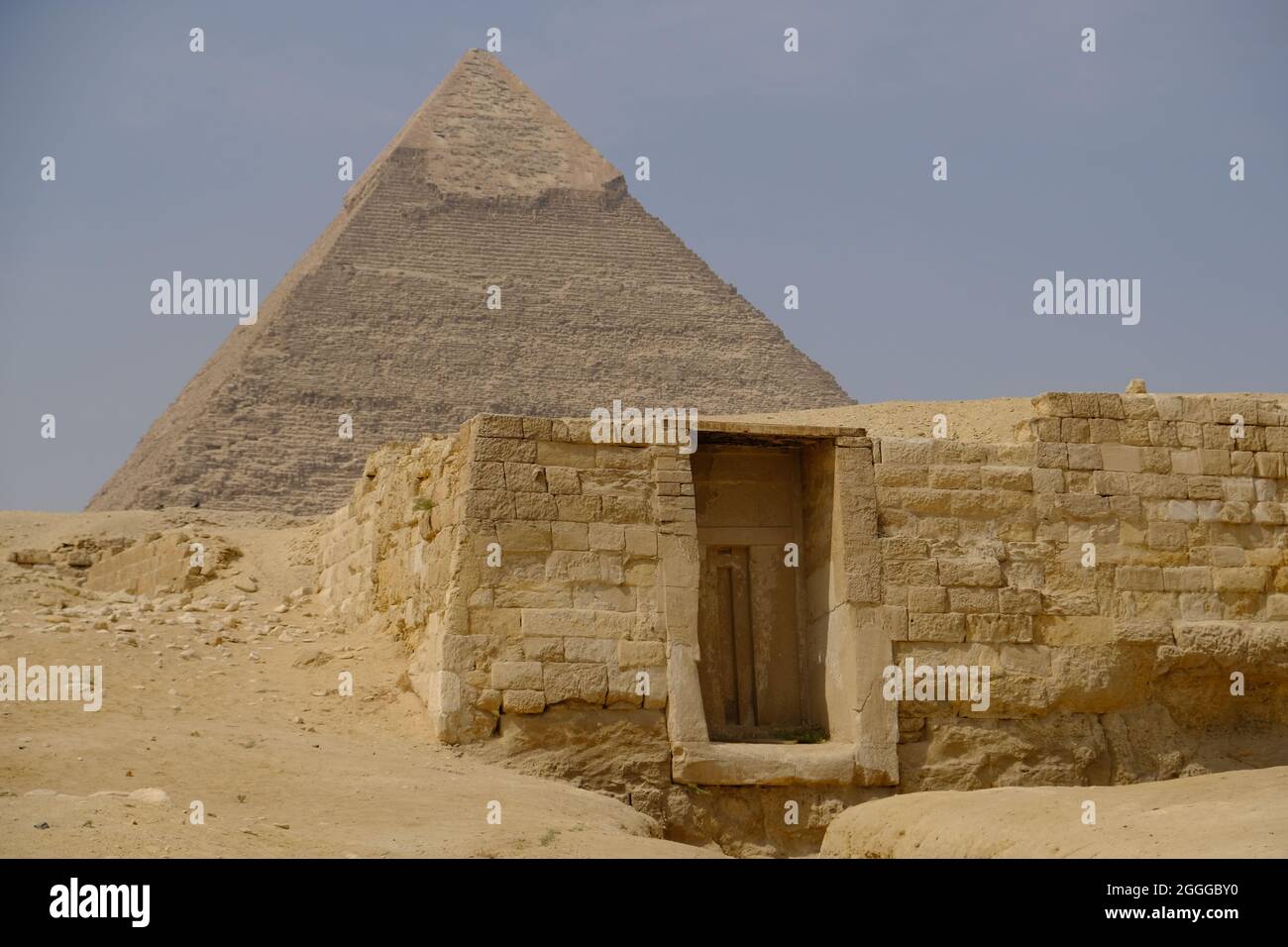 Egypt Cairo - The Pyramid of Khafre and surrounding buildings Stock Photo