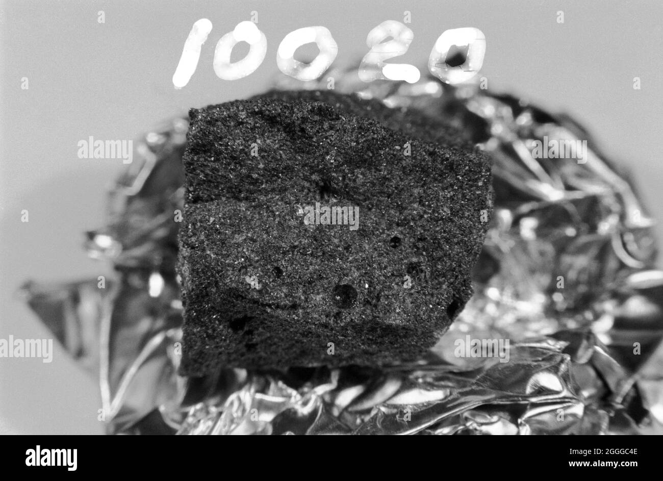 Lunar sample #10020, collected on July 20, 1969, by Commander Neil Armstrong and lunar module pilot Buzz Aldrin during the Apollo 11 mission. Stock Photo