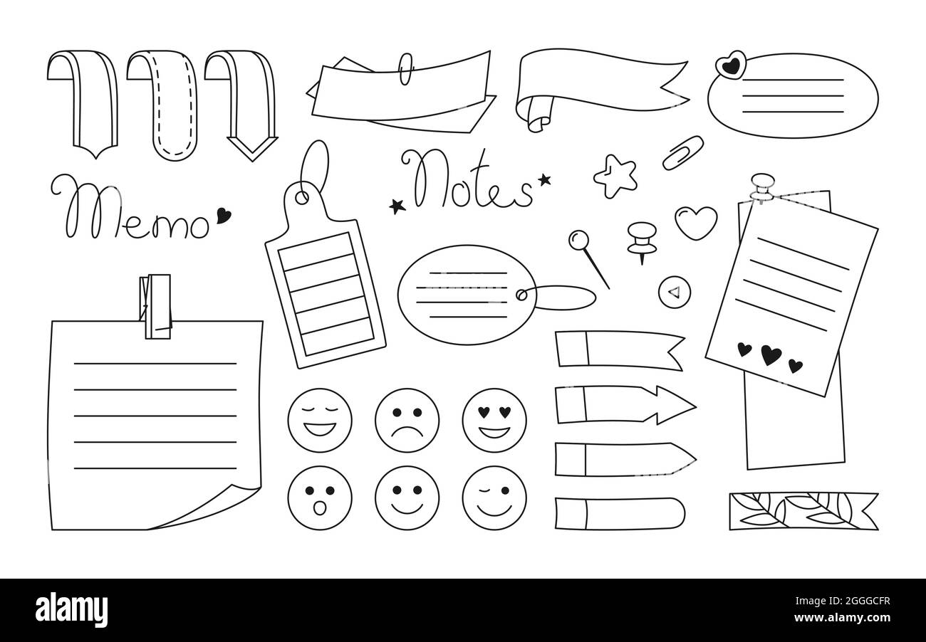 Notebook paper sticky note black line set. Blank stickers and notes ...