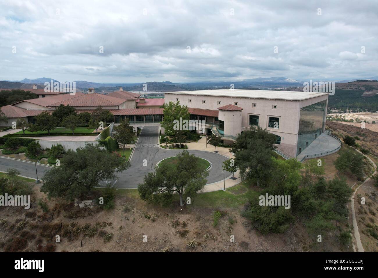 An aerial view of the Ronald Reagan Presidential Library, Wednesday, Aug. 18, 2021, in Simi Valley, Caif. Stock Photo