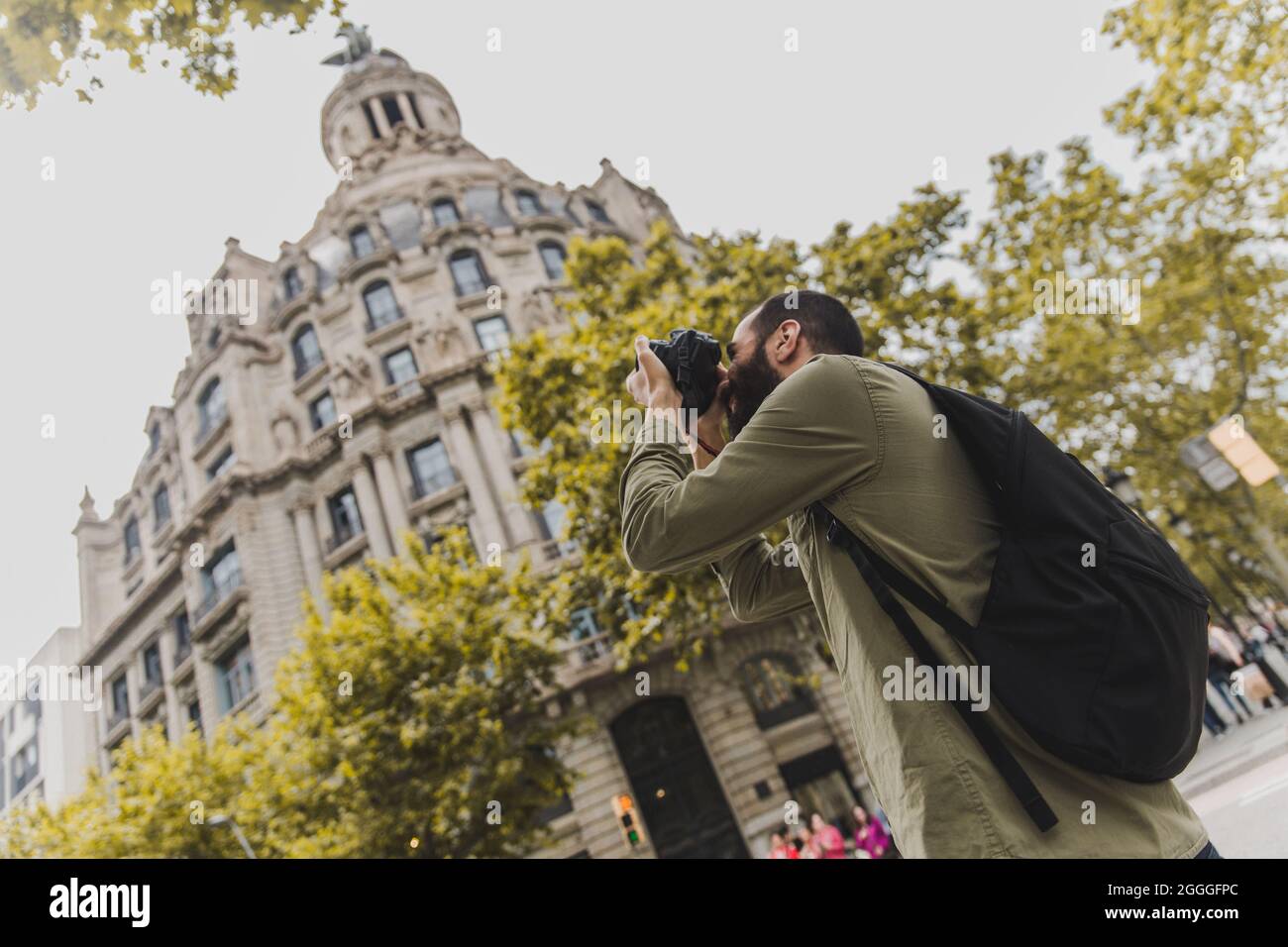 Man Taking Pictures in Barcelona Stock Photo
