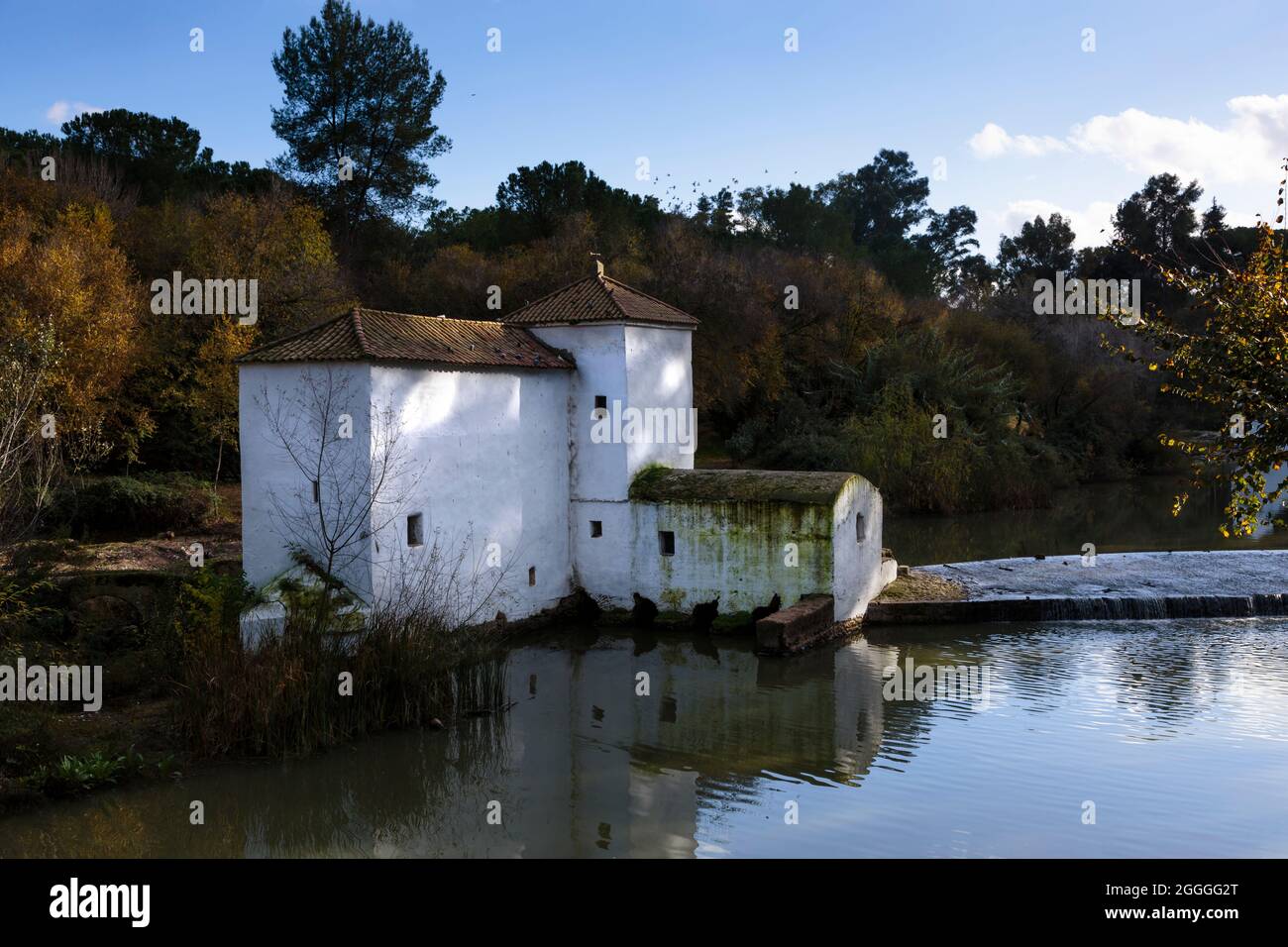 Rural scene of an old water mill in a sunny autumnal day Stock Photo