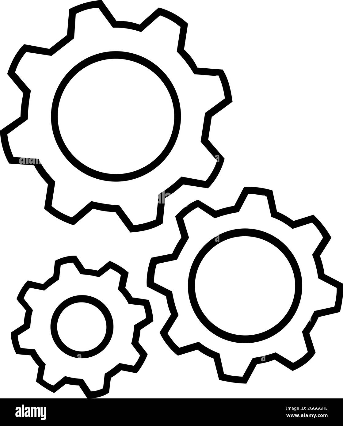SUPPORT CENTER, GEAR ICON ISOLATED OUTLINE DRAWING Stock Vector