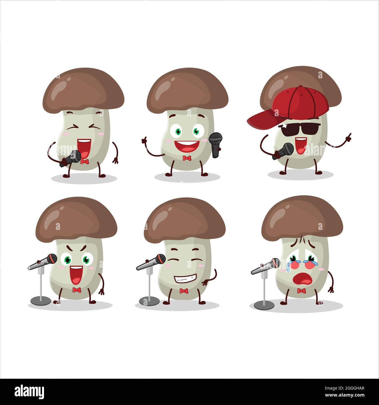 A Cute Cartoon design concept of cep mushroom singing a famous song