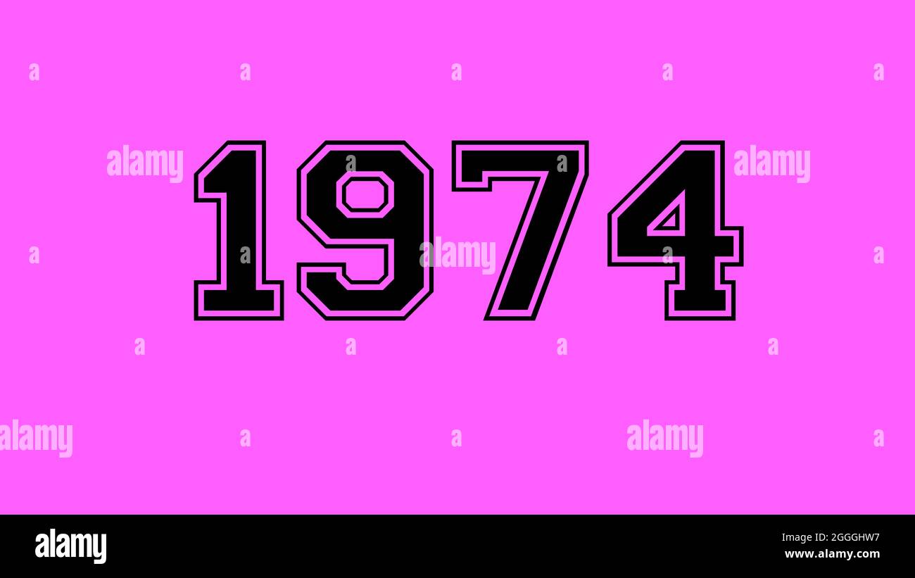 1974 number black lettering pink rose background Stock Photo