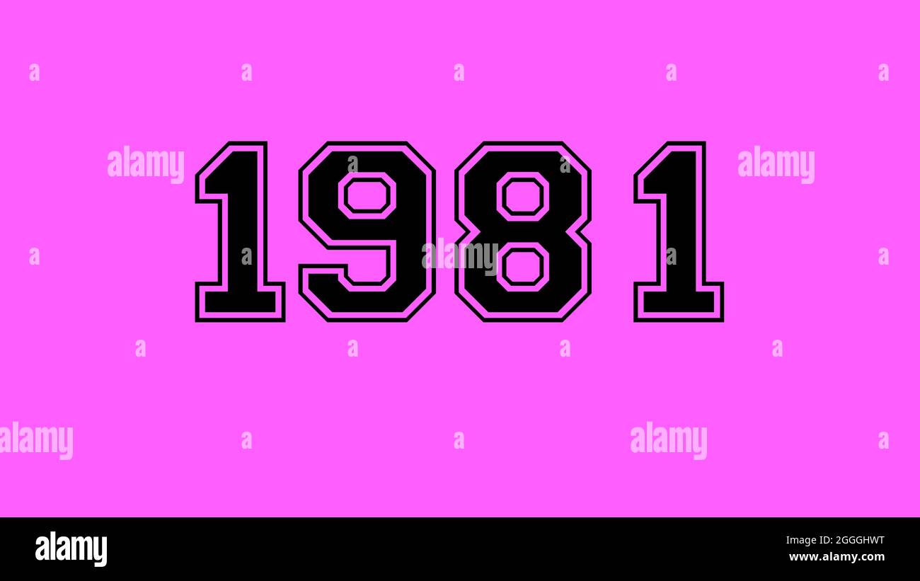 1981 number black lettering pink rose background Stock Photo