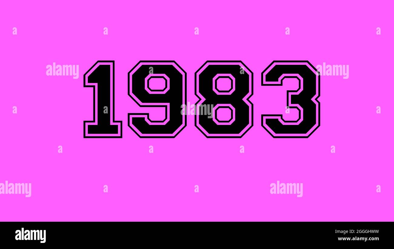 1983 number black lettering pink rose background Stock Photo