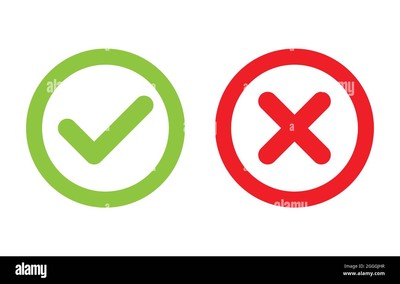 Tick and cross signs. Green checkmark OK and red X icons vector ...