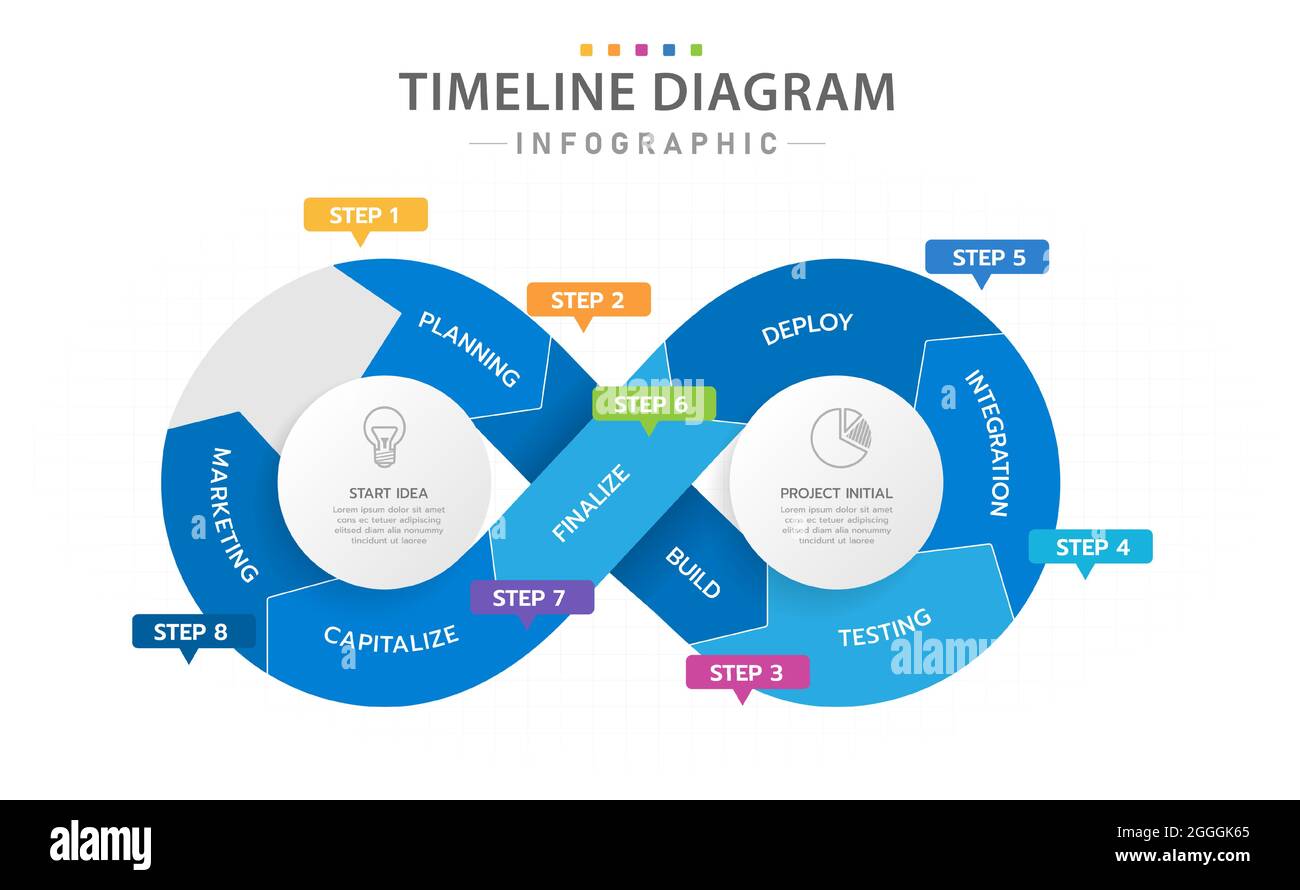 Infographic template for business. 8 Steps Modern Cycle Timeline