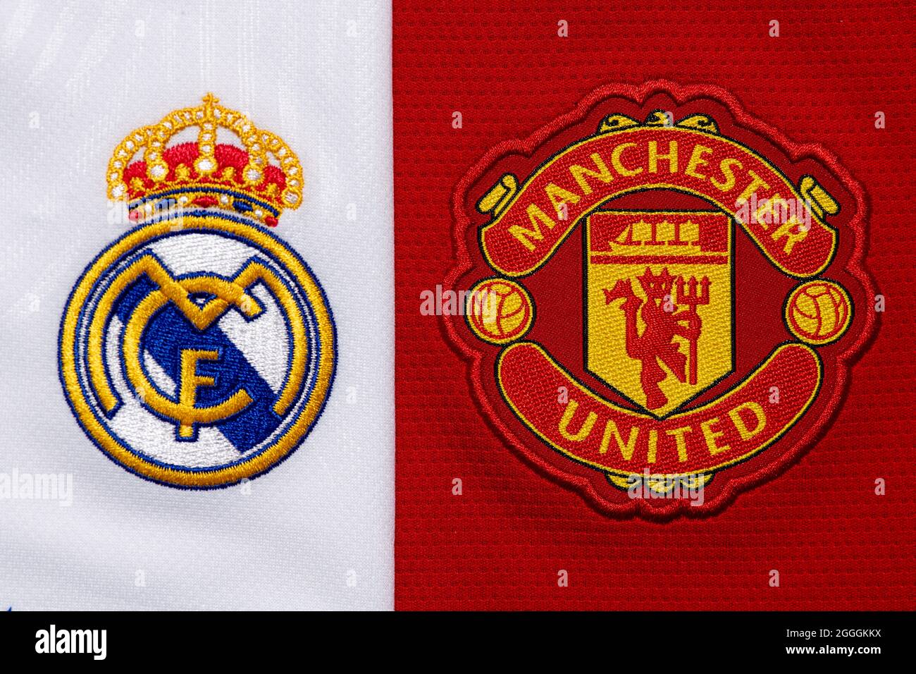 Close up of Manchester United & Real Madrid club crest Stock Photo - Alamy