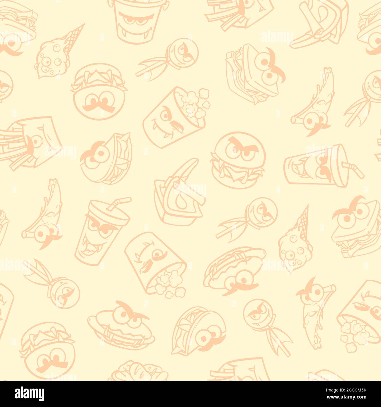 Pattern for fast food packaging with monsters for Halloween. Vector illustration. Stock Vector