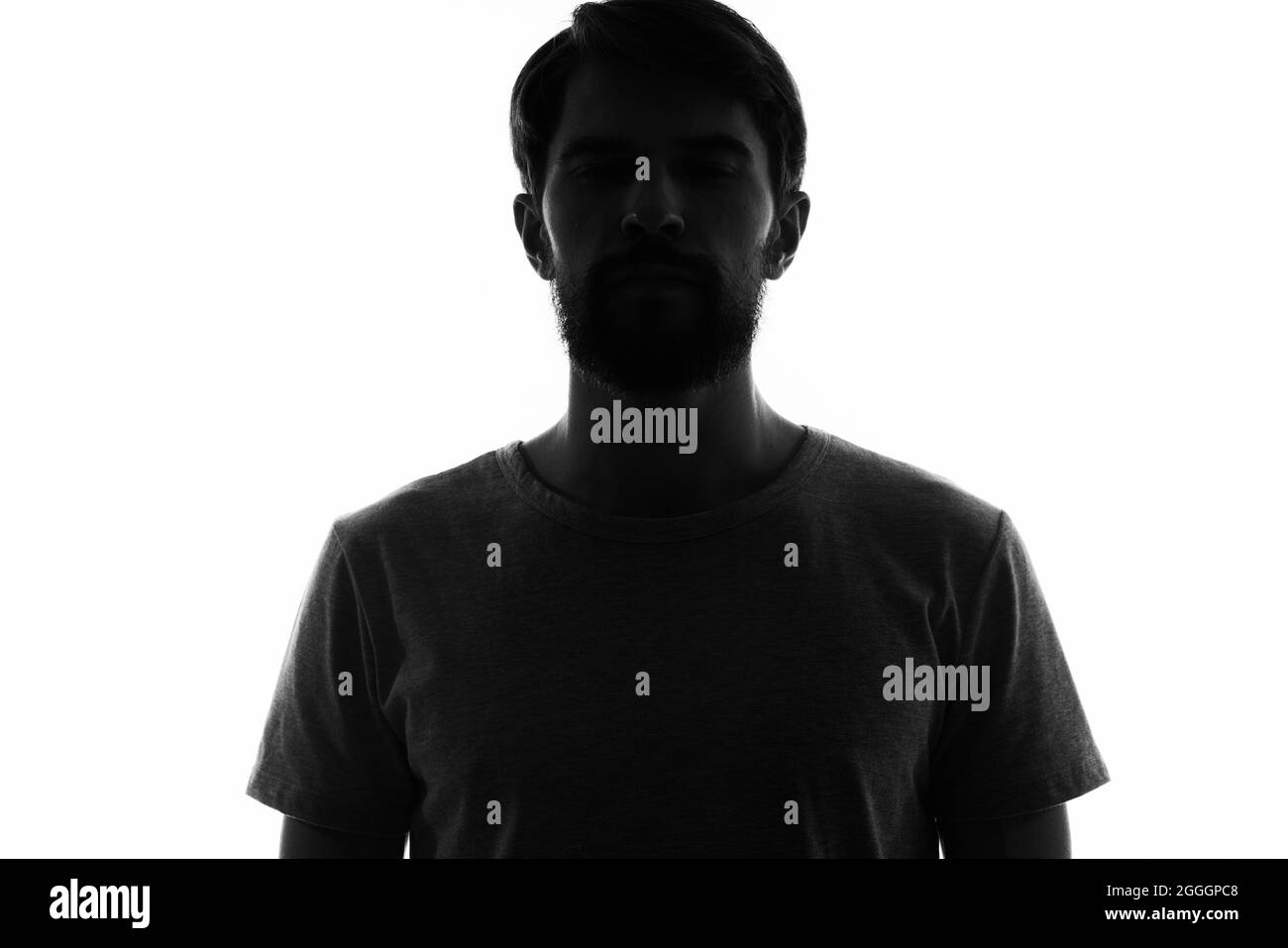 silhouette of a man gestures with his hands black and white photo Stock ...