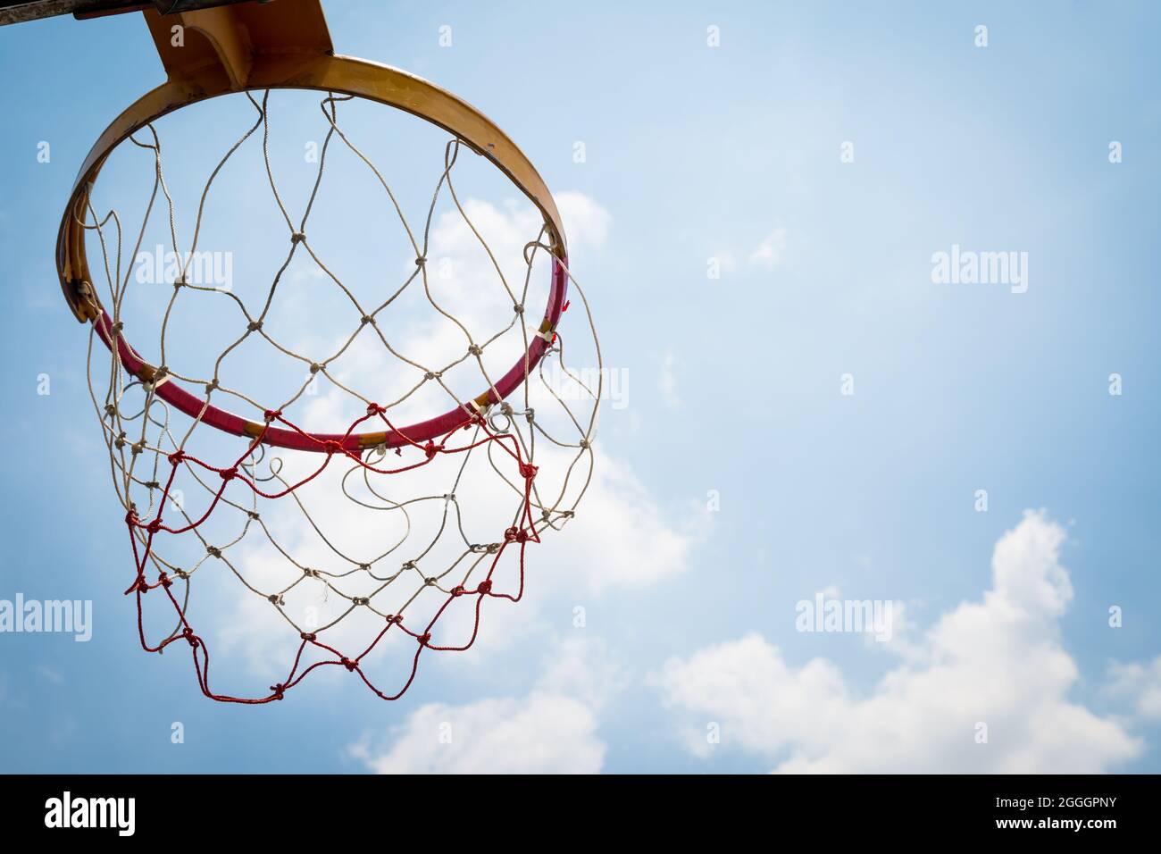 basketball hoop stand again blue sky in sunshine day Stock Photo Alamy