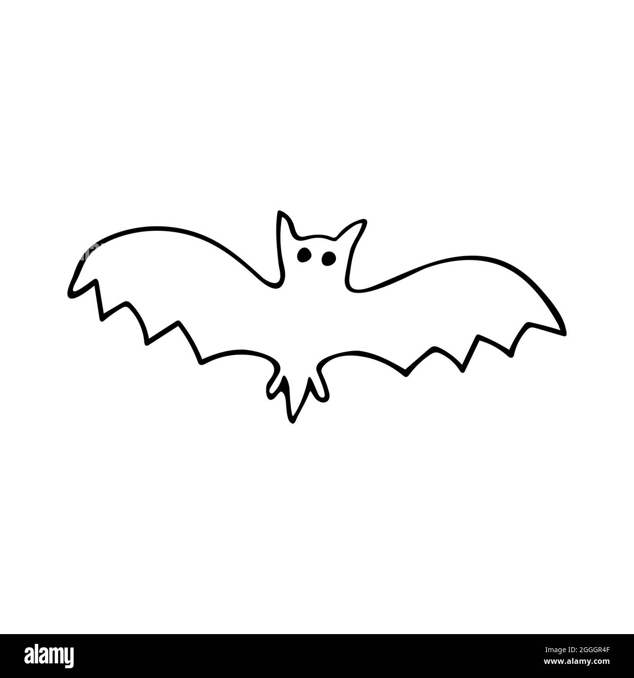 Bat in doodle style. Black and white vector illustration. Nocturnal animal. Halloween Stock Vector