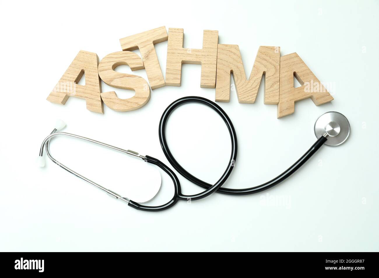 Word Asthma made of wooden letters and stethoscope on white background ...