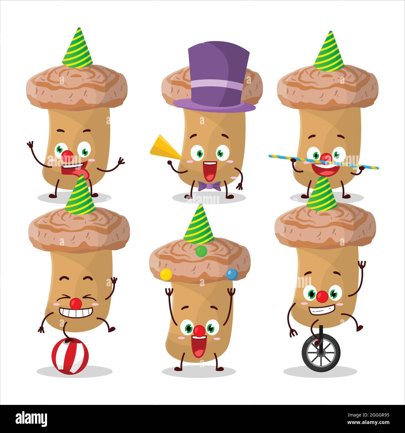 Cartoon character of woolly milkcap with various circus shows. Vector illustration Stock Vector