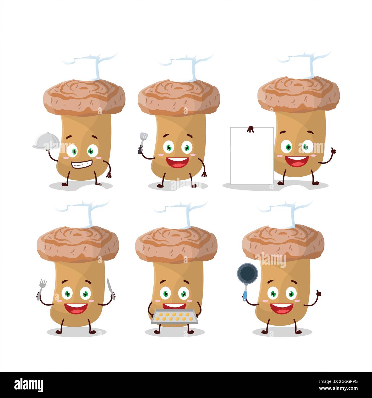 Cartoon character of woolly milkcap with various chef emoticons. Vector illustration Stock Vector