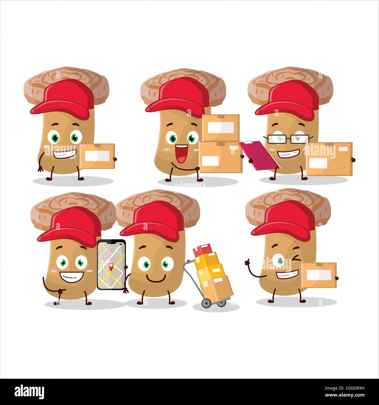 Cartoon character design of woolly milkcap working as a courier. Vector illustration Stock Vector