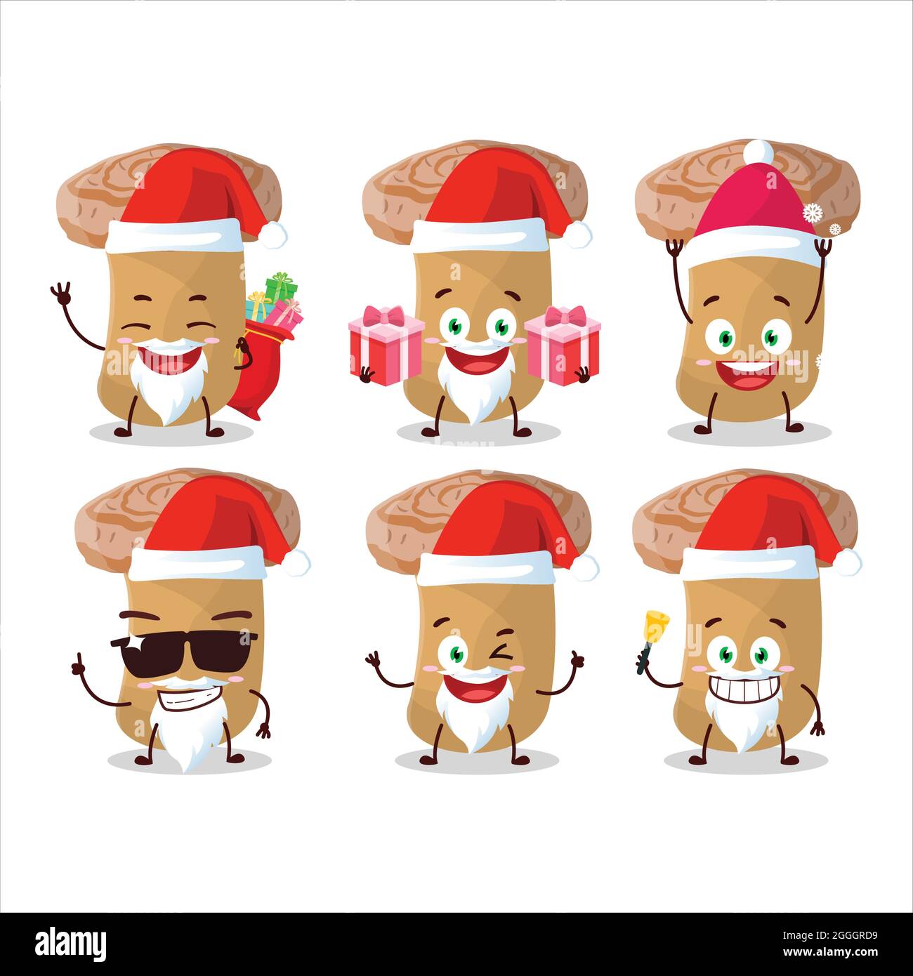 Santa Claus emoticons with woolly milkcap cartoon character. Vector illustration Stock Vector
