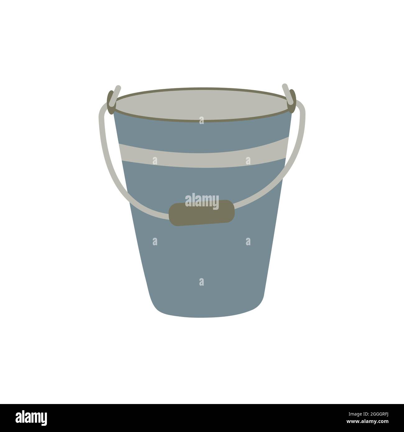 Household bucket from stainless steel with a handle. Colorful vector isolated illustration hand drawn. Farming. Vintage rustic bucket Stock Vector
