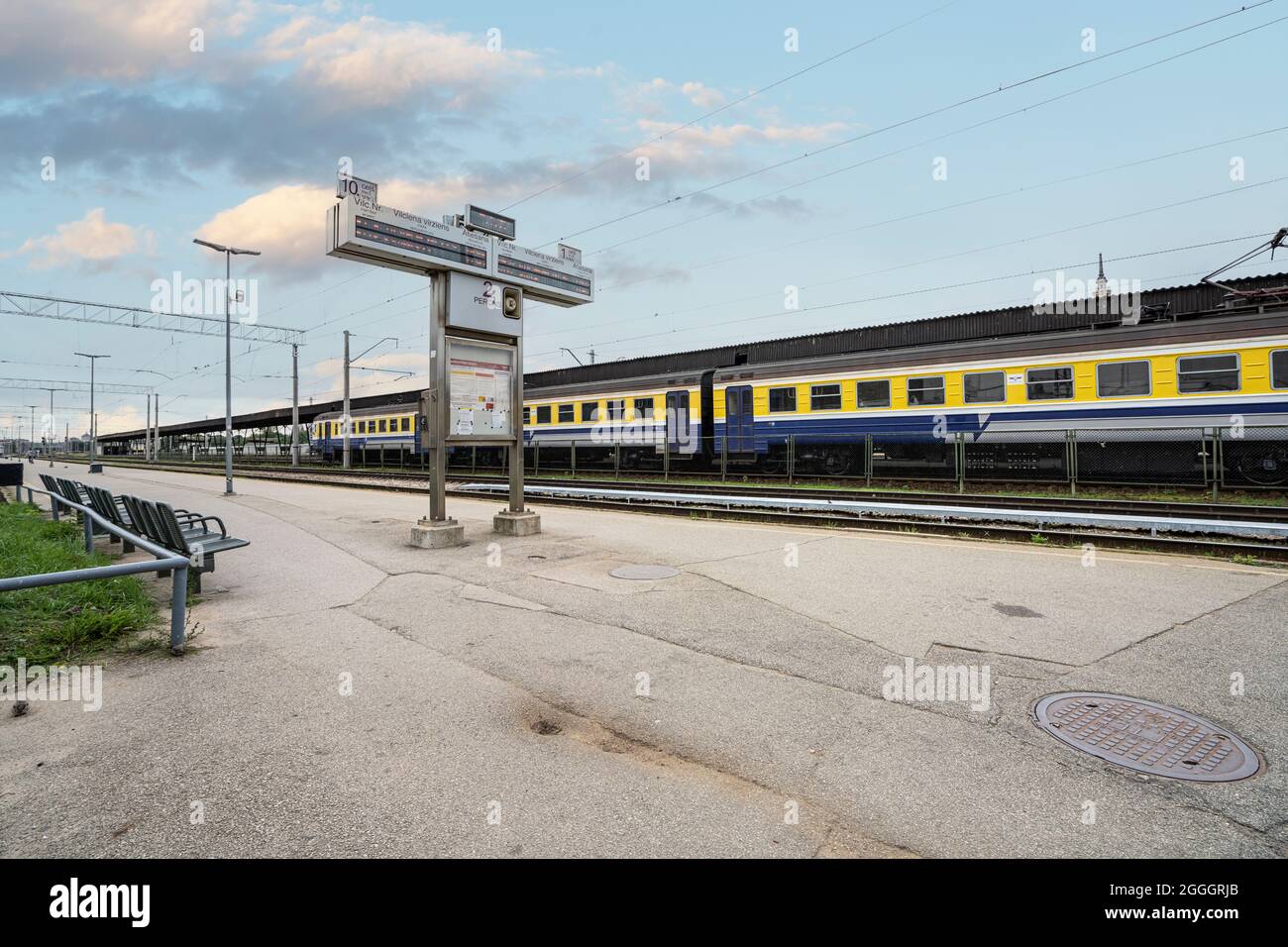 Riga, Latvia. August 2021.  the train at the station platform in the city center Stock Photo