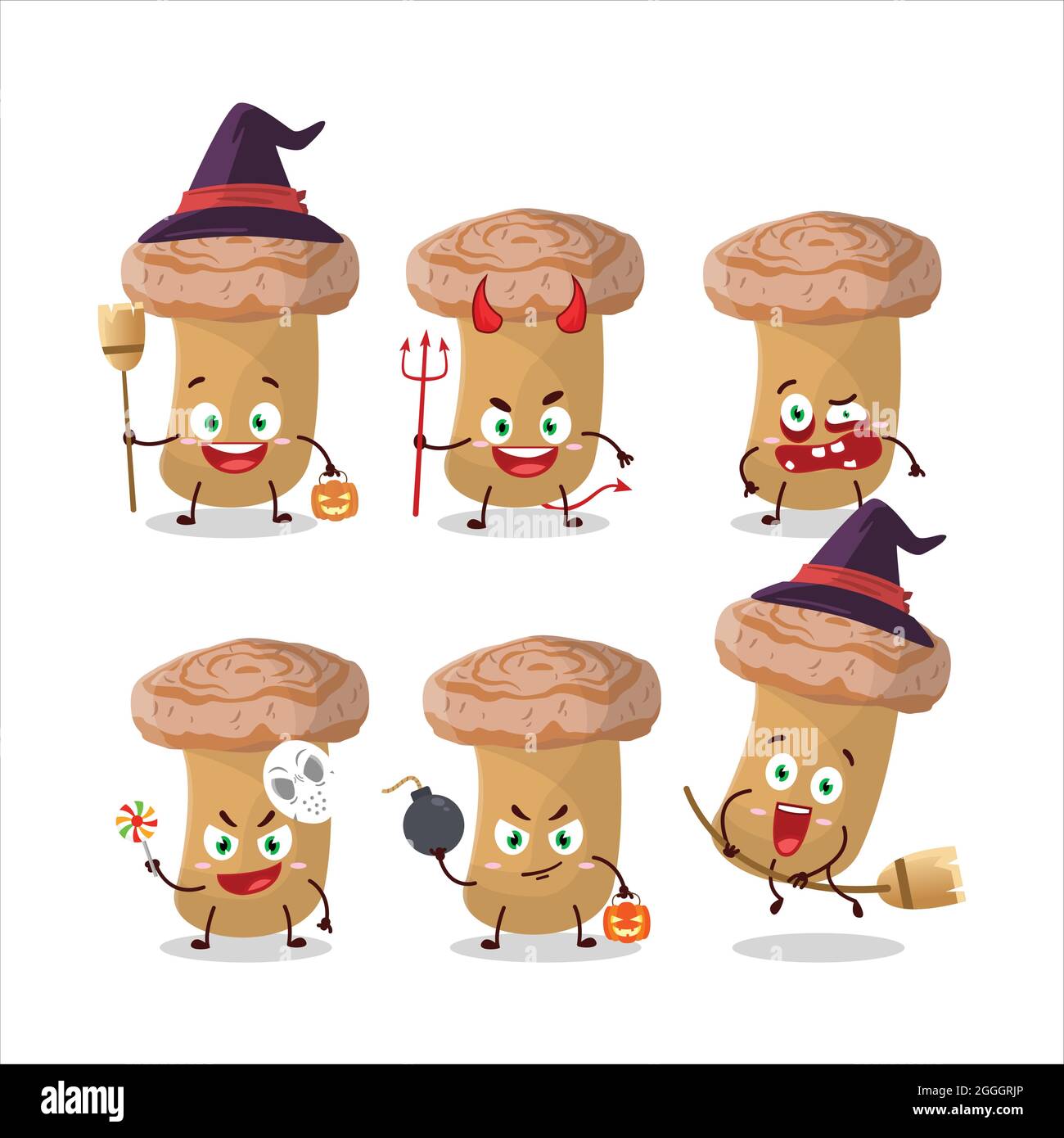 Halloween expression emoticons with cartoon character of woolly milkcap. Vector illustration Stock Vector
