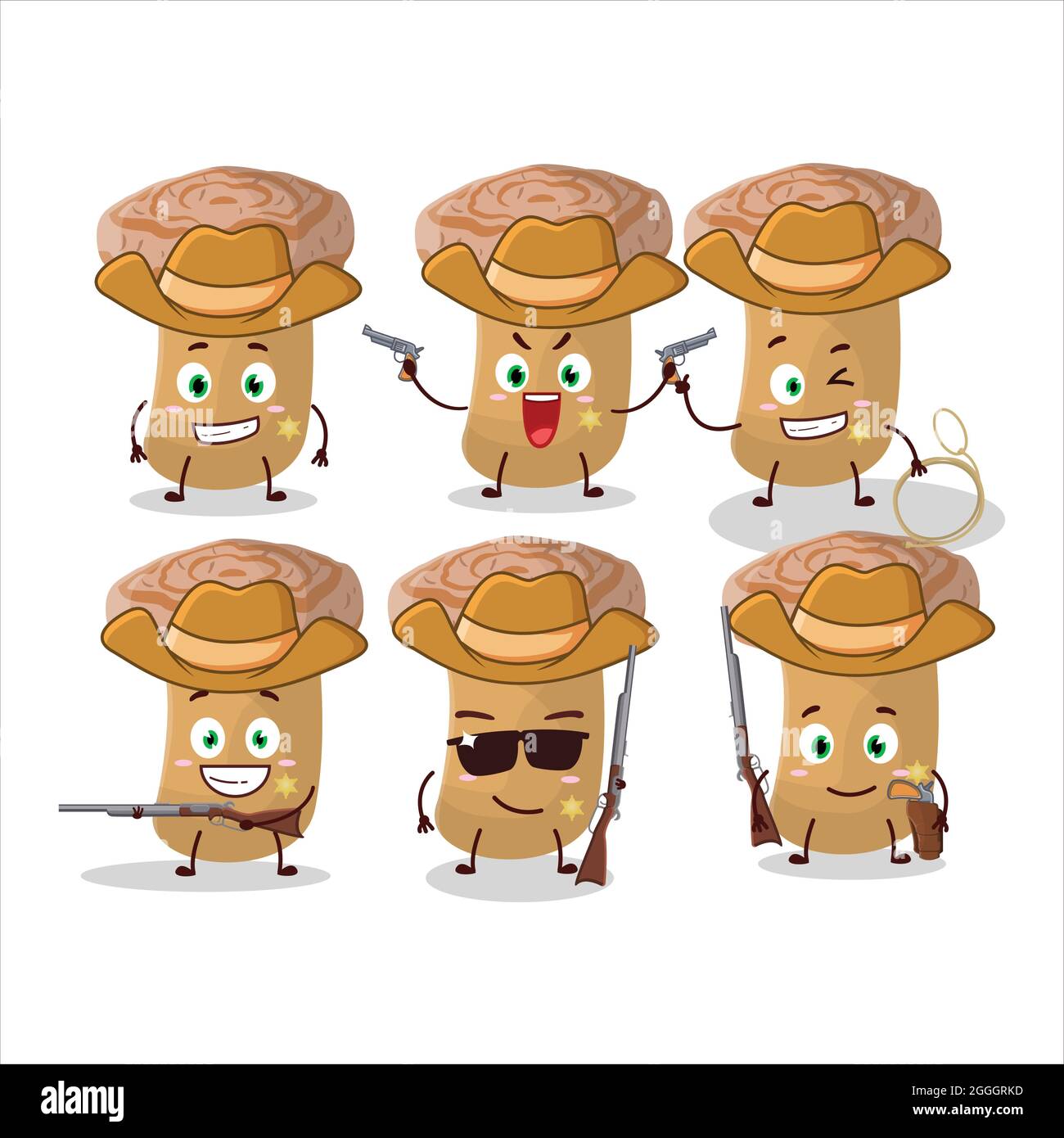 Cool cowboy woolly milkcap cartoon character with a cute hat. Vector illustration Stock Vector